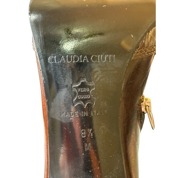 Claudia Ciuti Brown Leather Knee High Stiletto Boots Made in Italy 8.5 M NWOT - Picture 6 of 7